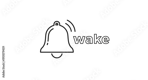 Wake Up Alarm Bell Icon with Sound Waves, Morning Reminder Notification