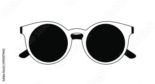 Black and white illustration of round retro sunglasses with thick frames
