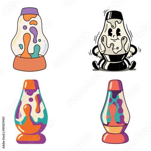 A playful retro lava lamp with an exaggerated bulbous glass shape and thick base.
