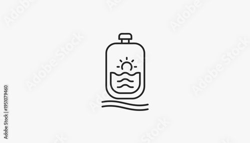 Water bottle with sun and waves icon, representing hydration and healthy lifestyle