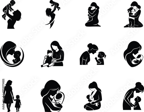 Happy mother's day silhouette collection motherly love silhouettes