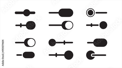 Audio equalizer slider controls set, volume adjustment interface icons for apps and web design