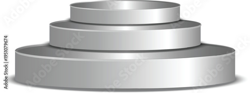 Silver Round Podium with Three Tiers Representing Success Achievement Winner Ranking Award Ceremony and Product Presentation on White Background
