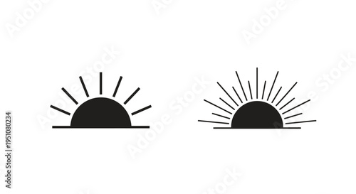 Two minimalist black sun icons with radiating lines showing different styles