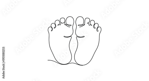 Minimalist line art illustration of two human feet top view