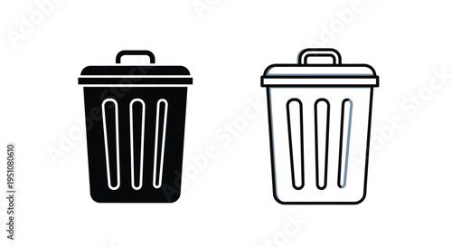 Two trash can icons one solid black and one with a blue outline
