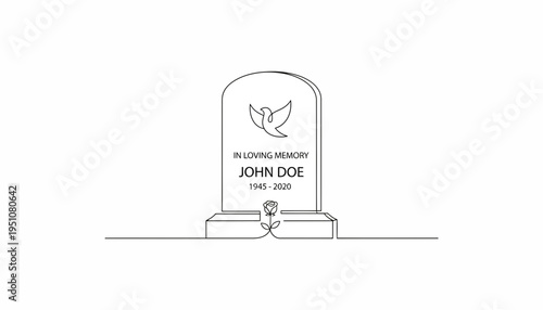 Tombstone with Dove and Rose, In Loving Memory of John Doe, 1945-2020