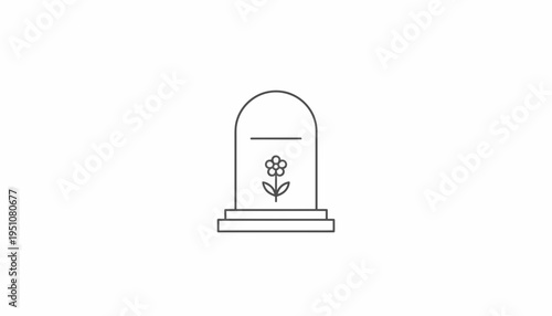 Tombstone with Flower Icon, Minimalist Line Art, Grief and Remembrance Symbol