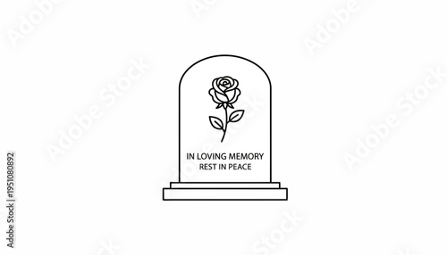 Tombstone with Rose Illustration, In Loving Memory, Rest in Peace