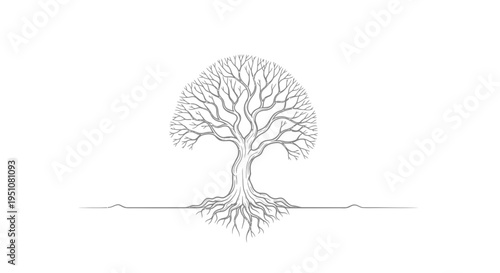 Tree of Life with Intricate Roots and Branches, Symbolizing Growth and Connection