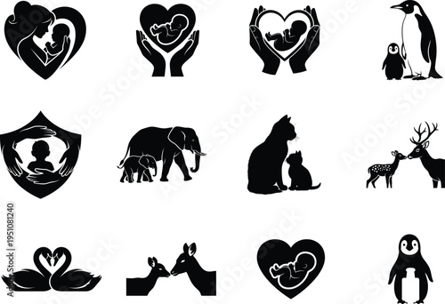 Happy mother's day silhouette icon set for mom love heartfelt gifts