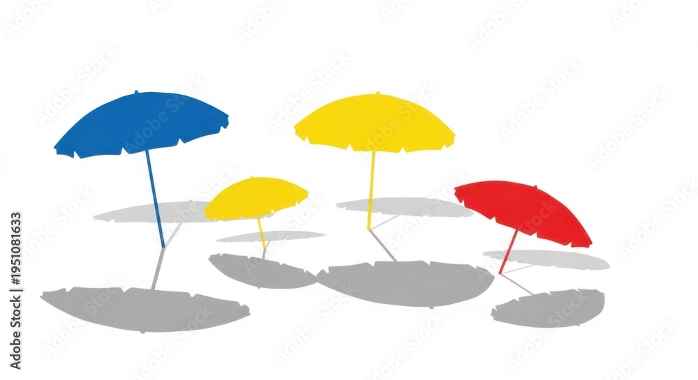 Fototapeta premium Colorful Beach Umbrellas Casting Shadows on White Background.