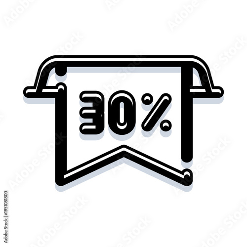Price tag icon featuring a bold 30 percent indicator, representing special commercial offers and promotions for customers looking for lower prices, sales, and valuable deals