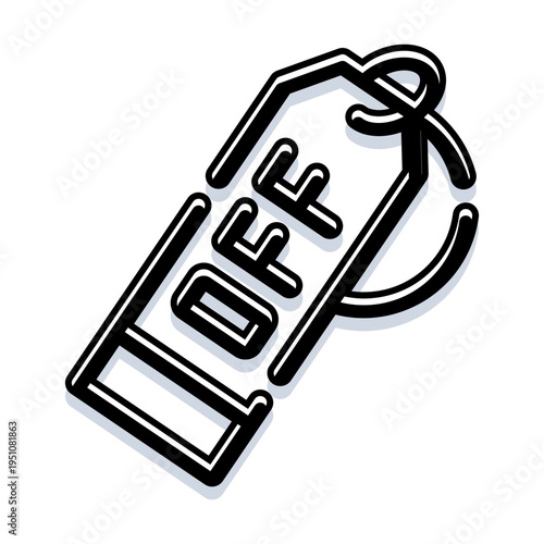 Product price tag with off text showing a promotional reduction for sales, discounts or special offers simple black and white label ideal for marketing, e commerce and ads