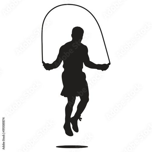 Dynamic silhouette of a fit athletic male person vigorously jumping rope demonstrating healthy fitness and active lifestyle during a workout session isolated on transparent background