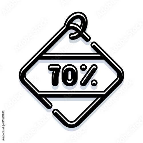 Black and white contour price tag icon showing 70 percent discount, perfect for promotions, sales, retail banners, web and app buttons, marketing materials and limited time offers