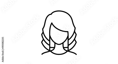 Stylized Woman's Hairstyle Icon, Bob Cut with Curls, Black and White Line Art