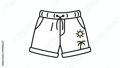 Summer Beach Shorts with Palm Tree and Sun Icon