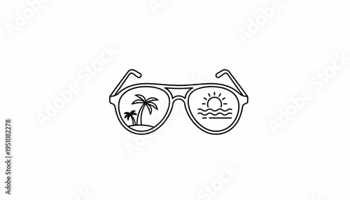 Summer Vacation Sunglasses Reflection Tropical Beach Palm Trees Sunset