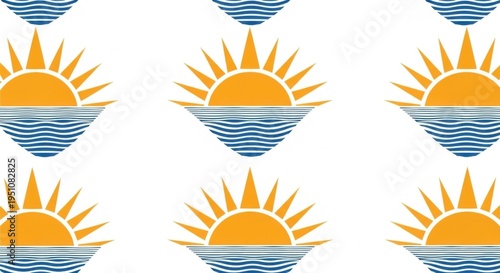 Seamless pattern of sun rising over the ocean waves.