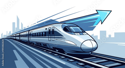 Dynamic illustration of a high-speed train symbolizing rapid technological progress and future urban connectivity
