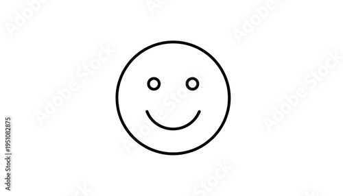 Simple smiley face icon, happy emotion, positive feeling, line art illustration