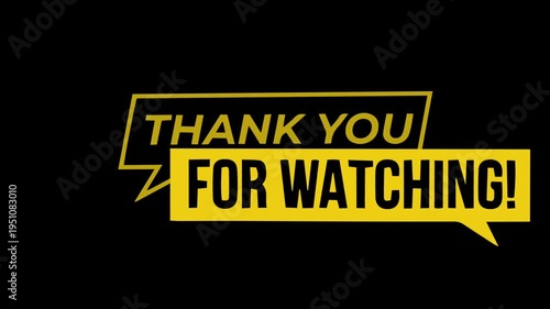 Yellow Thank you for watching typography animation with green screen and black background, for end screen video outro 
