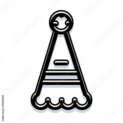 Party hat doodle icon featuring a simple black and white design with a playful bounce ball on top, ideal for festive celebrations, birthdays, events, and joyous occasions