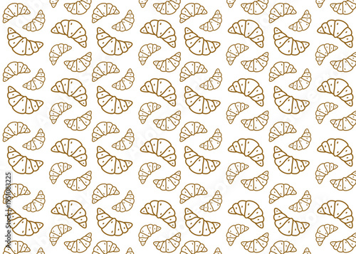 croissant illustration pattern with brown outline and white background, food packaging, menu illustration hand drawn print ads, food business, bakeshop