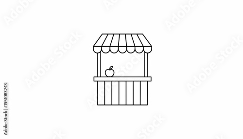 Simple Line Drawing of a Fruit Stand with an Apple
