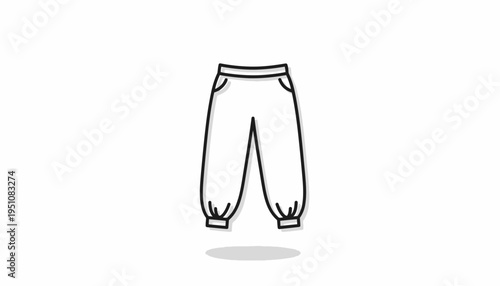 Simple line drawing of a pair of white pants with elastic cuffs, isolated on white background.