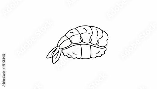 Simple Line Drawing of a Shrimp Nigiri Sushi on White Background