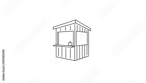 Simple Line Drawing of a Small Wooden Booth with an Apple
