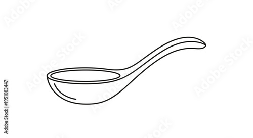 Simple Line Drawing of a Spoon with Liquid, Isolated on White Background