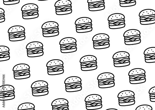 Seamless burger illustration pattern with white background. Food packaging, menu illustration hand drawn print ads. Food business, restaurant