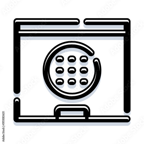 Minimalist outline icon depicting a security safe door featuring a circular numeric dial keypad, symbolizing protection, confidentiality, and secure storage for valuable items and data