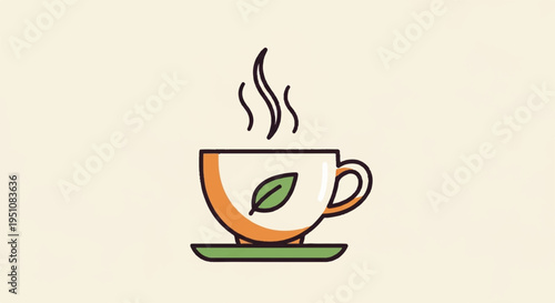 Steaming cup of tea with green leaf on a saucer symbolizing relaxation and calmness in a cozy setting