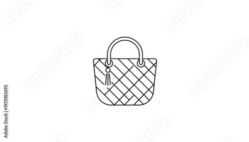 Simple Line Art Icon of a Quilted Handbag with Tassel