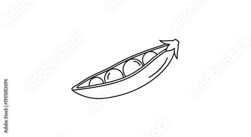 Simple Line Art Icon of a Pea Pod with Four Peas