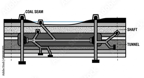 Diagram of a Coal Mine with Shafts and Tunnels.