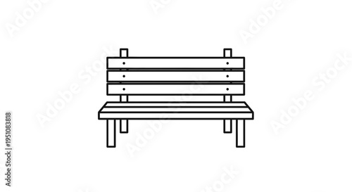 Simple Line Art Icon of a Wooden Park Bench, Minimalist Design
