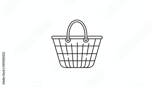 Simple Line Art Icon of a Wicker Shopping Basket with Handle