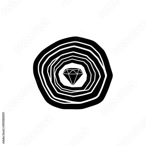 Diamond in a concentric circle design, simple black and white.