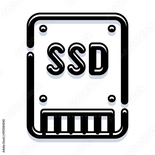 Solid state drive - ssd - outline icon depicting modern fast data storage and computing hardware, minimal black and white line art symbolizing memory, speed, and digital technology