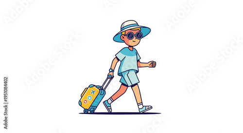 Vector illustration of a child walking with a suitcase