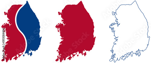 South korea map in red and blue colors