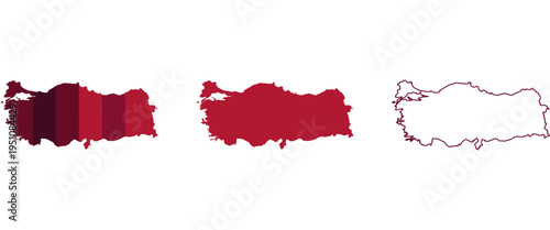 Colorful gradient red turkey map vector illustration set