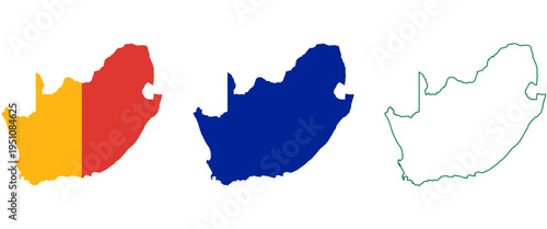 South africa map outline and colored versions