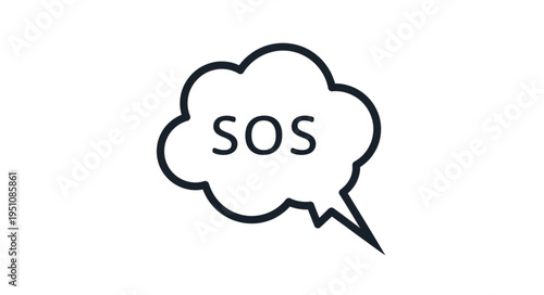 SOS message in a speech bubble graphic.