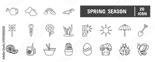 20 Spring Season Line Icon Illustration Set